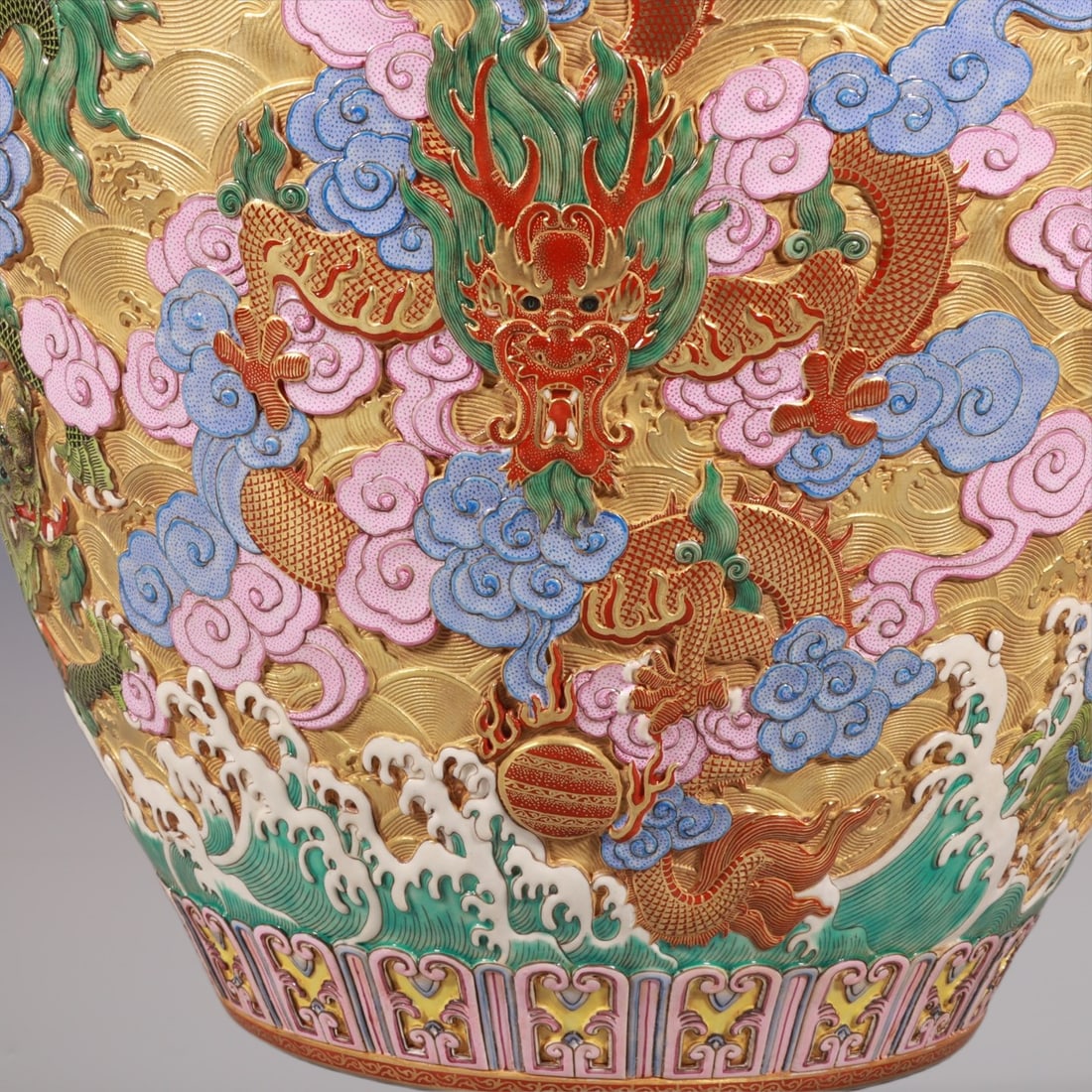 An Exquisite Enamel Bats and Peach Pattern Lotus Pattern Dragon Pattern Seawater Pattern Vase - 4