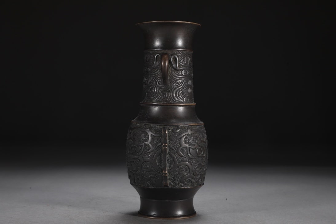 An Exquisite Bronze Beast-Face Pattern Double-Ears Vase - 2