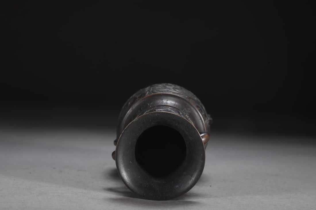 An Exquisite Bronze Beast-Face Pattern Double-Ears Vase - 5