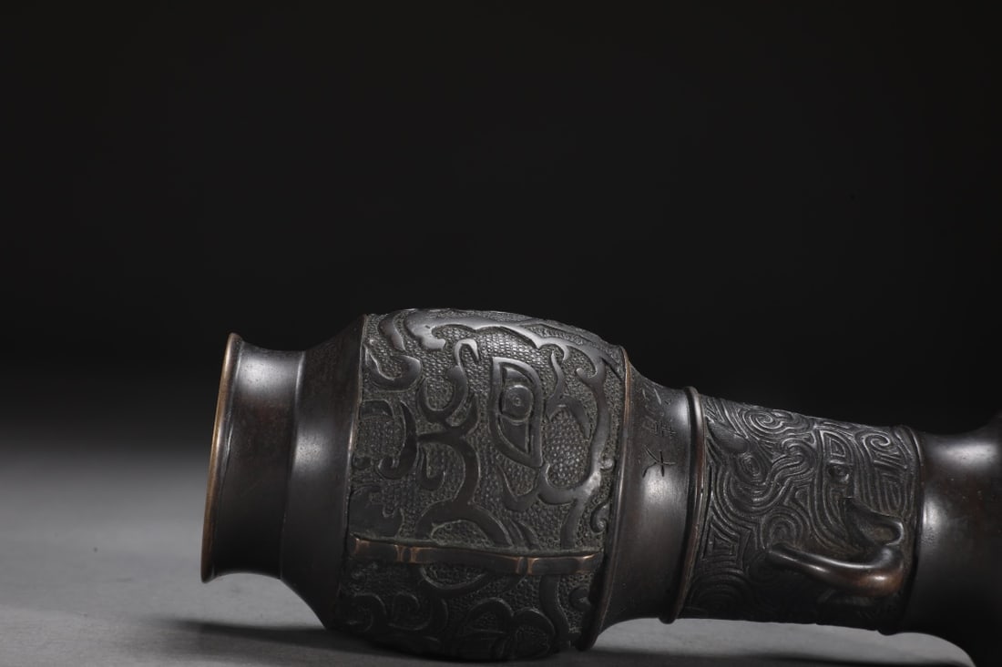 An Exquisite Bronze Beast-Face Pattern Double-Ears Vase - 6