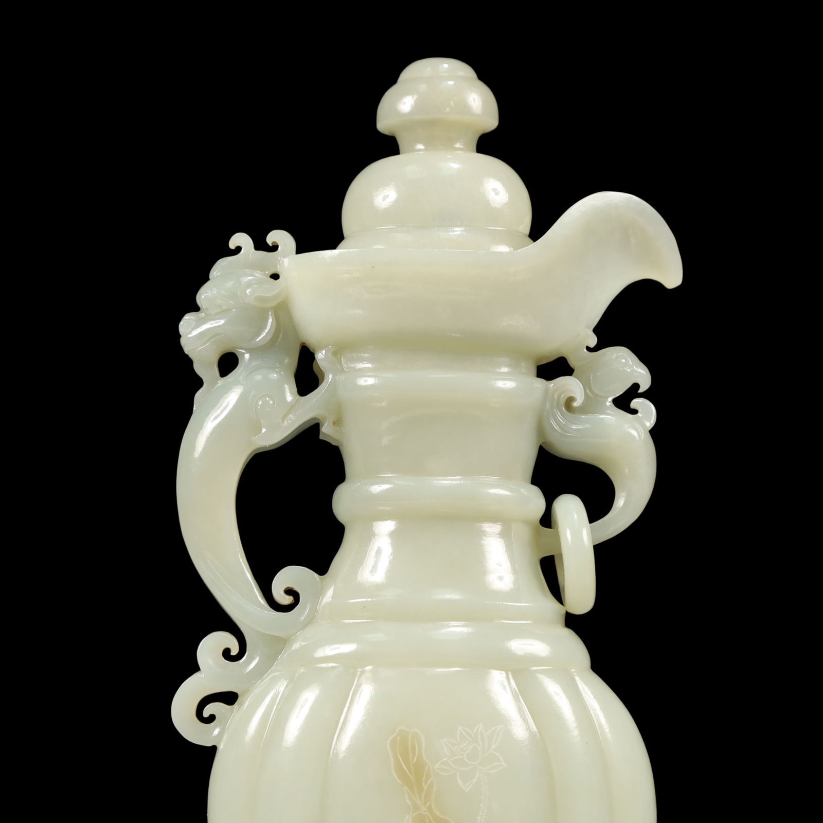 A Exquisite White Jade Flower Pattern with poem Ewer - 2