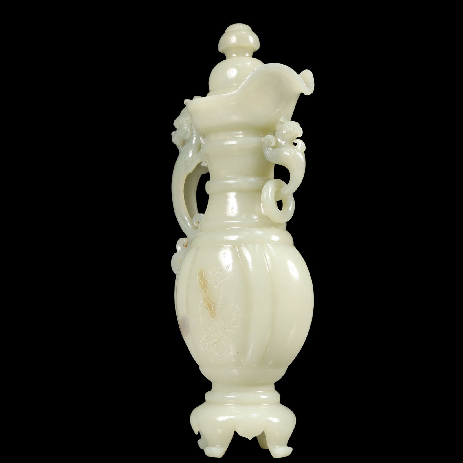 A Exquisite White Jade Flower Pattern with poem Ewer - 4