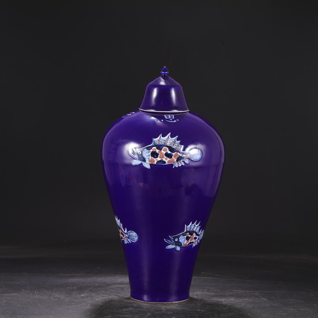 An Exquisite Ji Blue Glazed Underglaze-Red Fish Pattern Vase - 2