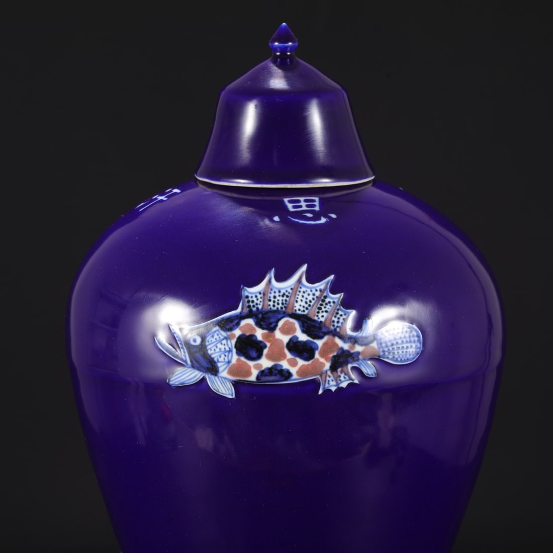 An Exquisite Ji Blue Glazed Underglaze-Red Fish Pattern Vase - 3