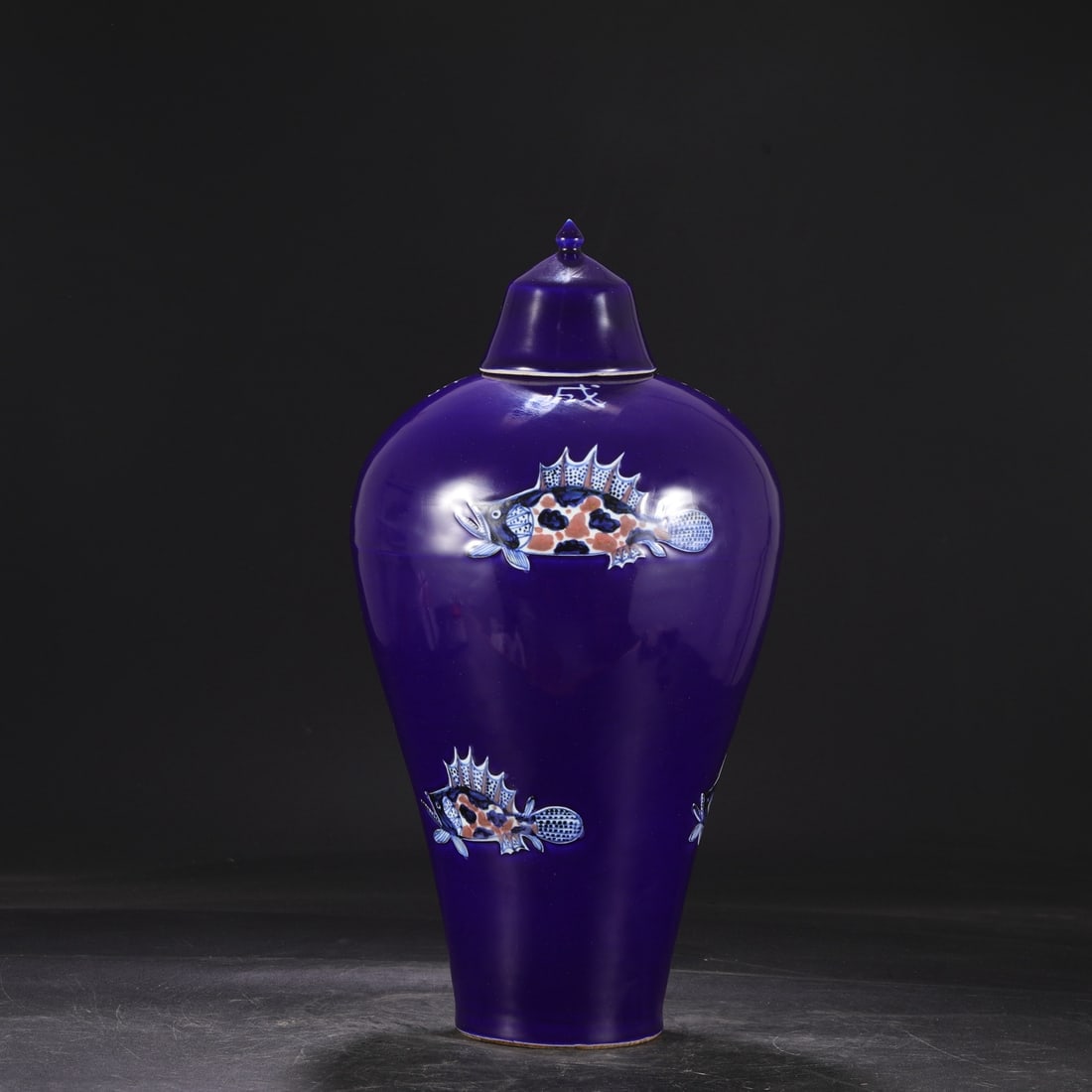 An Exquisite Ji Blue Glazed Underglaze-Red Fish Pattern Vase - 6