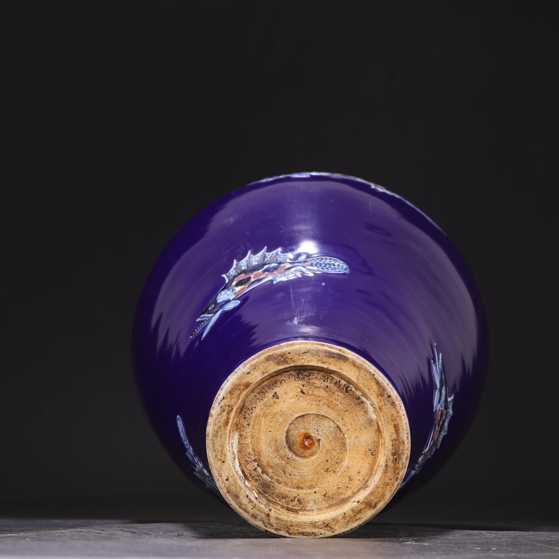 An Exquisite Ji Blue Glazed Underglaze-Red Fish Pattern Vase - 8