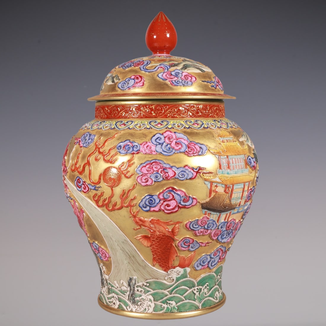 An Exquisite Enamel Dragon Pattern Seawater Pattern Jar - 4