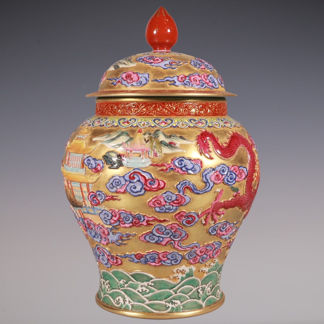 An Exquisite Enamel Dragon Pattern Seawater Pattern Jar - 5