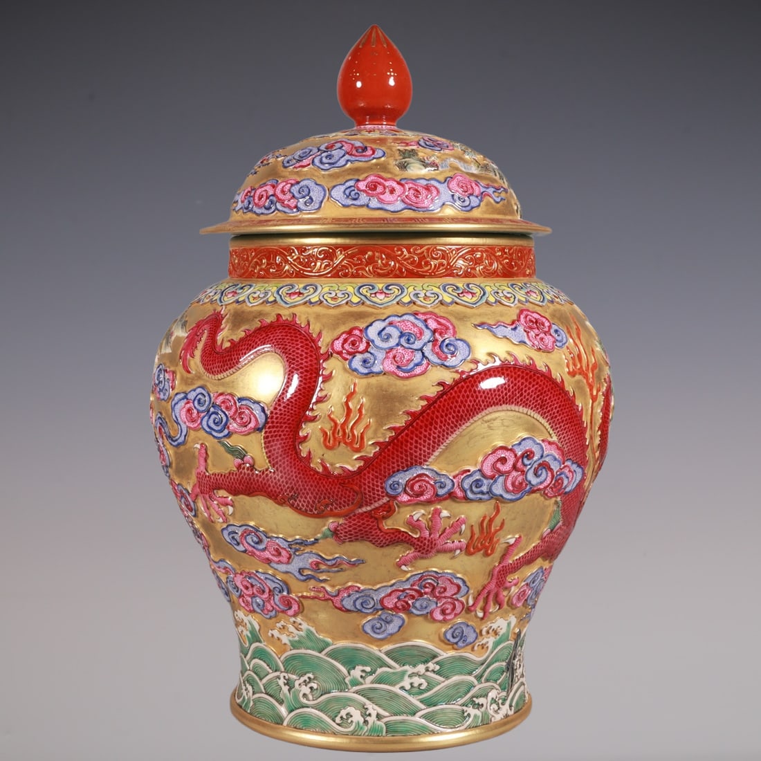 An Exquisite Enamel Dragon Pattern Seawater Pattern Jar - 6