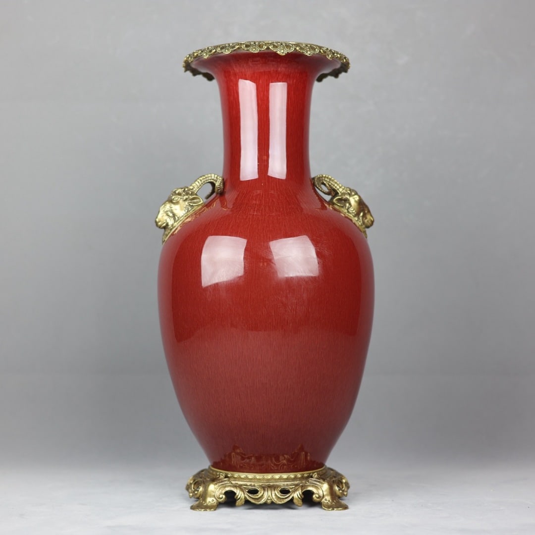 An Exquisite Red Glazed Inlaid Bronze Double-Ears Vase (1 of 8)