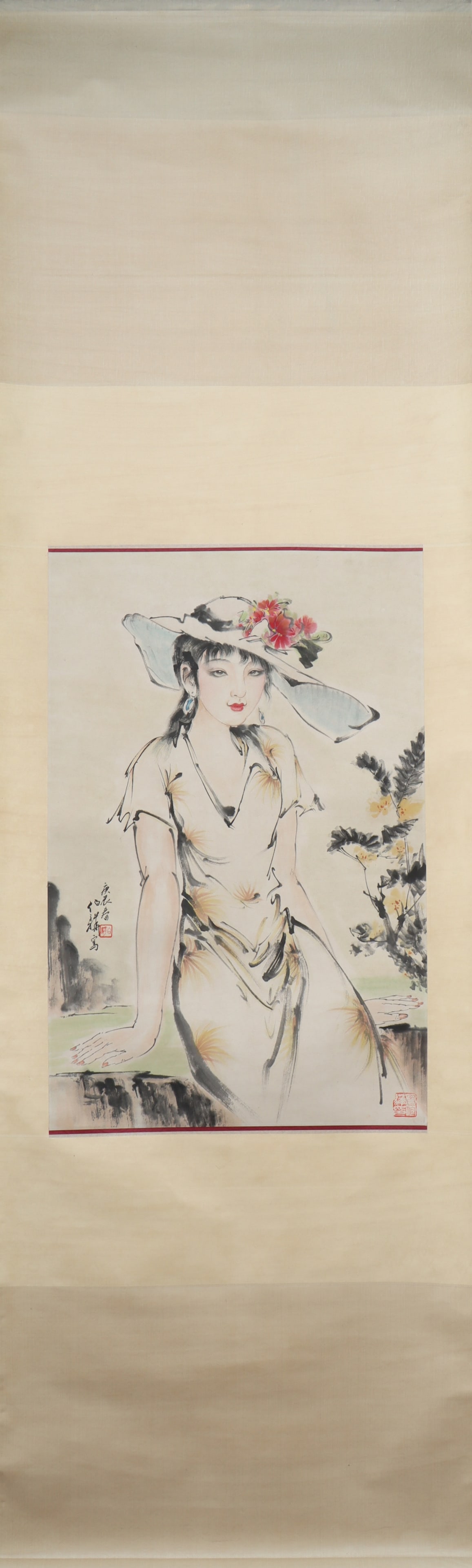 A Chinese Vertical Scroll Ink Painting of Figure on Paper: A Chinese Vertical Scroll Ink Painting of Figure on Paper Bai bohua Size:70cmx45cm (The Dimensions Of All Batches Are Manually Measured.If You Need More Detailed Information, Please Contact Our