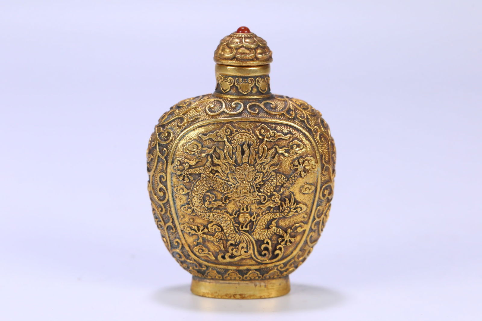 A fine copper gilt dragon pattern snuff bottle - 3
