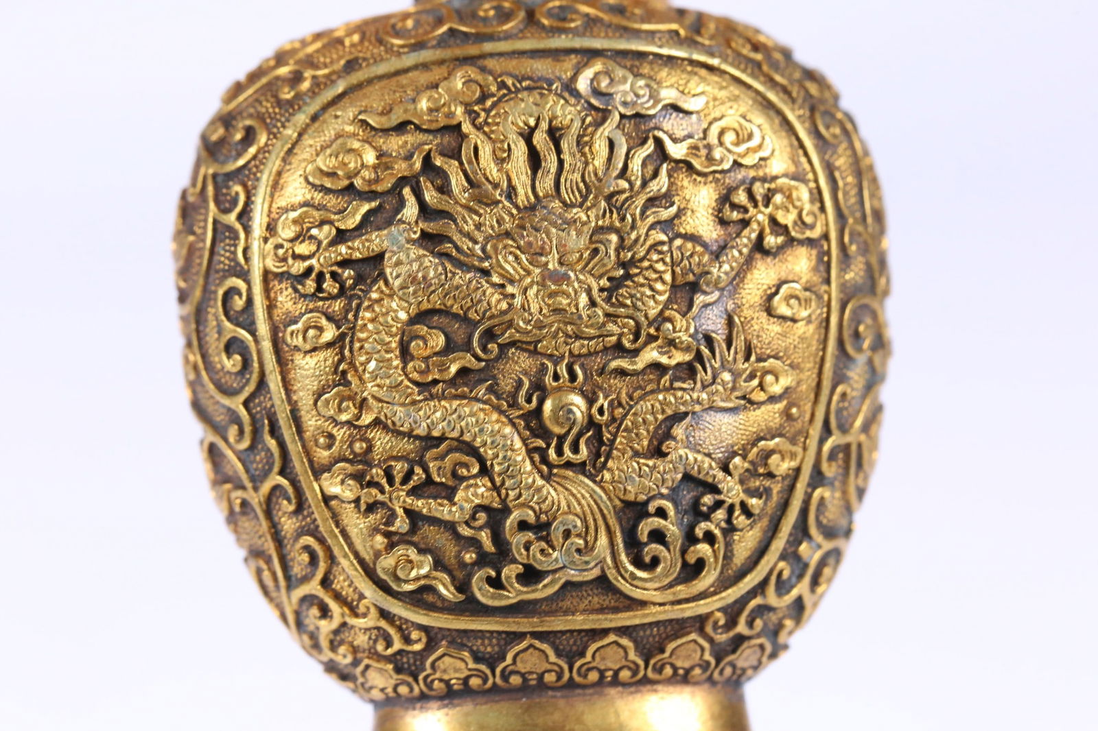 A fine copper gilt dragon pattern snuff bottle - 7