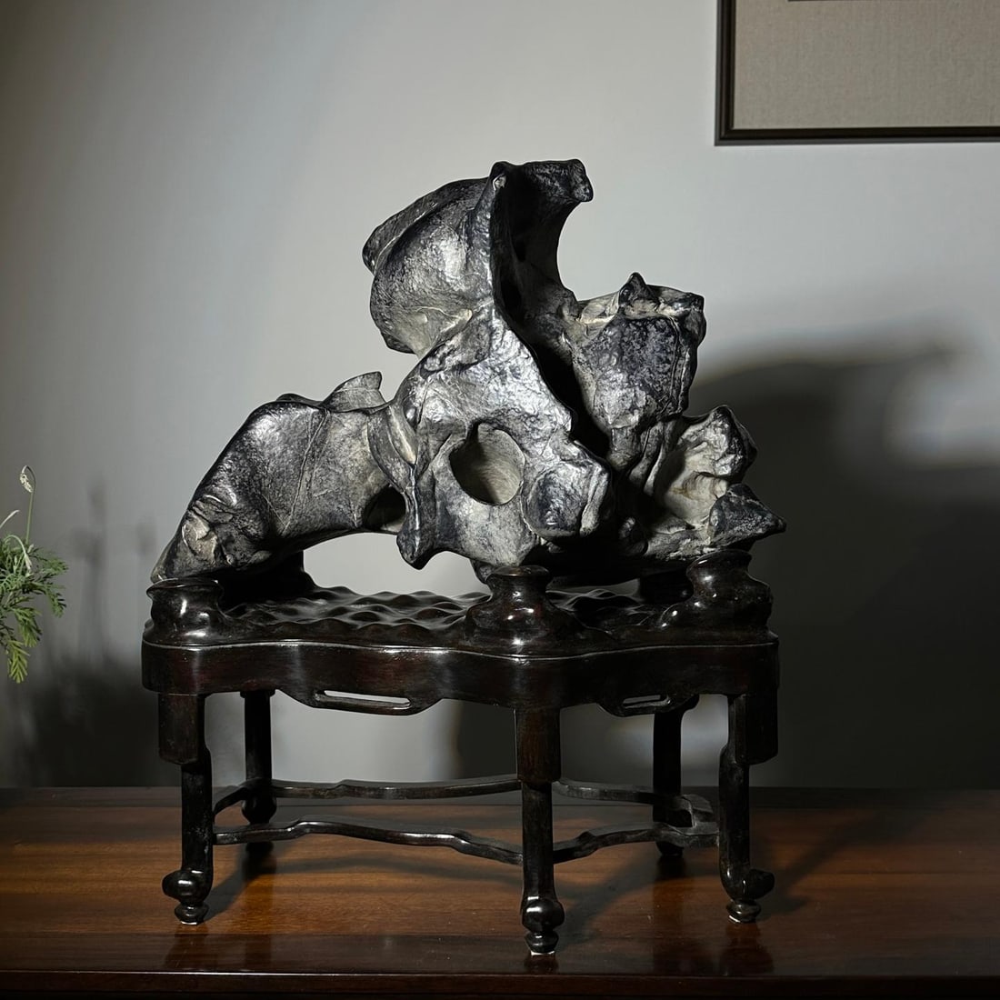 A piece of exquisite Taihu Lake stone mountain realm: Exquisite Taihu Lake Stone Mountain Realm Size:H:60cmW:52cmT:26cm (The Dimensions Of All Batches Are Manually Measured.If You Need More Detailed Information, Please Contact Our Customer Service Before