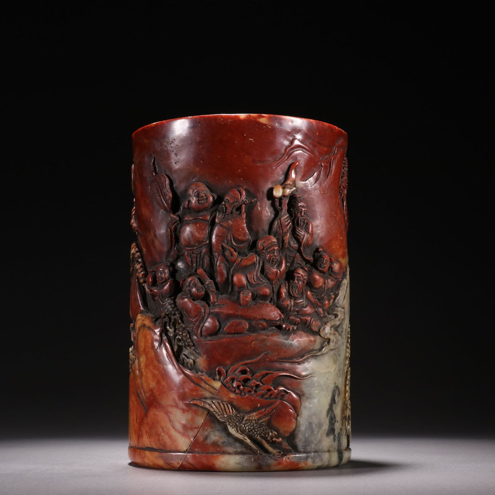 A beautiful Shoushan stone character story pen holder: Exquisite Shoushan stone character story pen holder Size:1.052kgH:14.8cmW:9.8cm (The Dimensions Of All Batches Are Manually Measured.If You Need More Detailed Information, Please Contact Our Customer