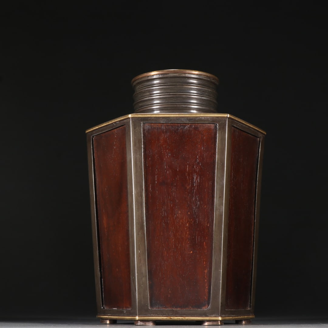 A fine tin-packed rosewood hexagonal tea jar - 2