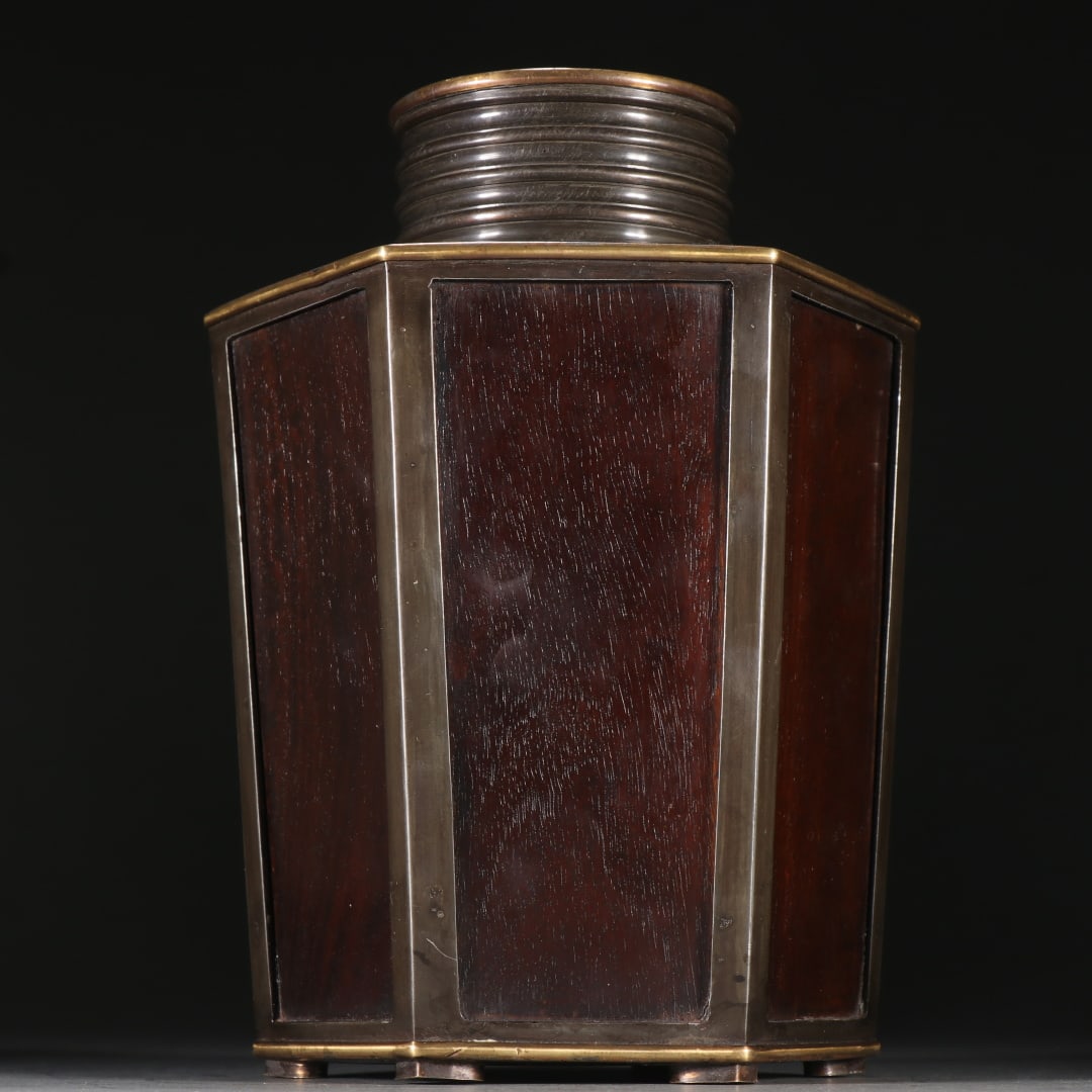 A fine tin-packed rosewood hexagonal tea jar - 7