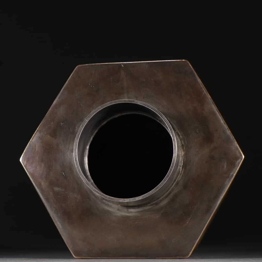 A fine tin-packed rosewood hexagonal tea jar - 8