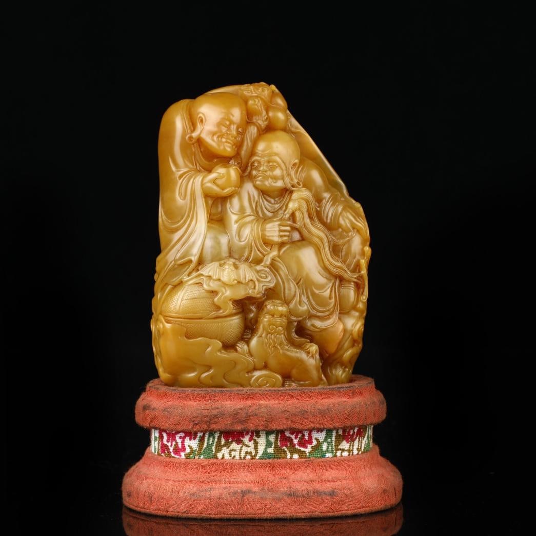 A beautiful Shoushan Tian Huang Luohan Yuan Zhu: Exquisite Shoushan Tian Huang Luohan Yuanzhu Size:H:11cmW:7cmW:0.444kg (The Dimensions Of All Batches Are Manually Measured.If You Need More Detailed Information, Please Contact Our