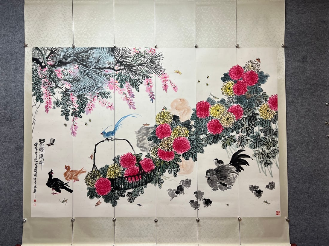 A full-screen painting by Qi Baishi: Qi Baishi's full-screen painting Size:PaintingcoreSize:138cmx200cm (The Dimensions Of All Batches Are Manually Measured.If You Need More Detailed Information, Please Contact Our