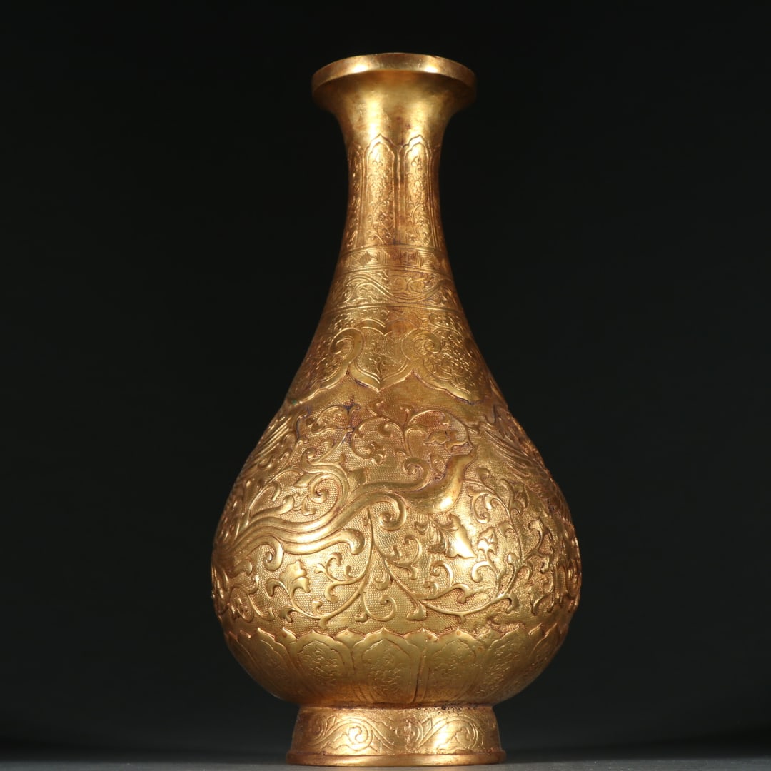 A copper-gilt phoenix pattern vase from the Qing Dynasty - 4
