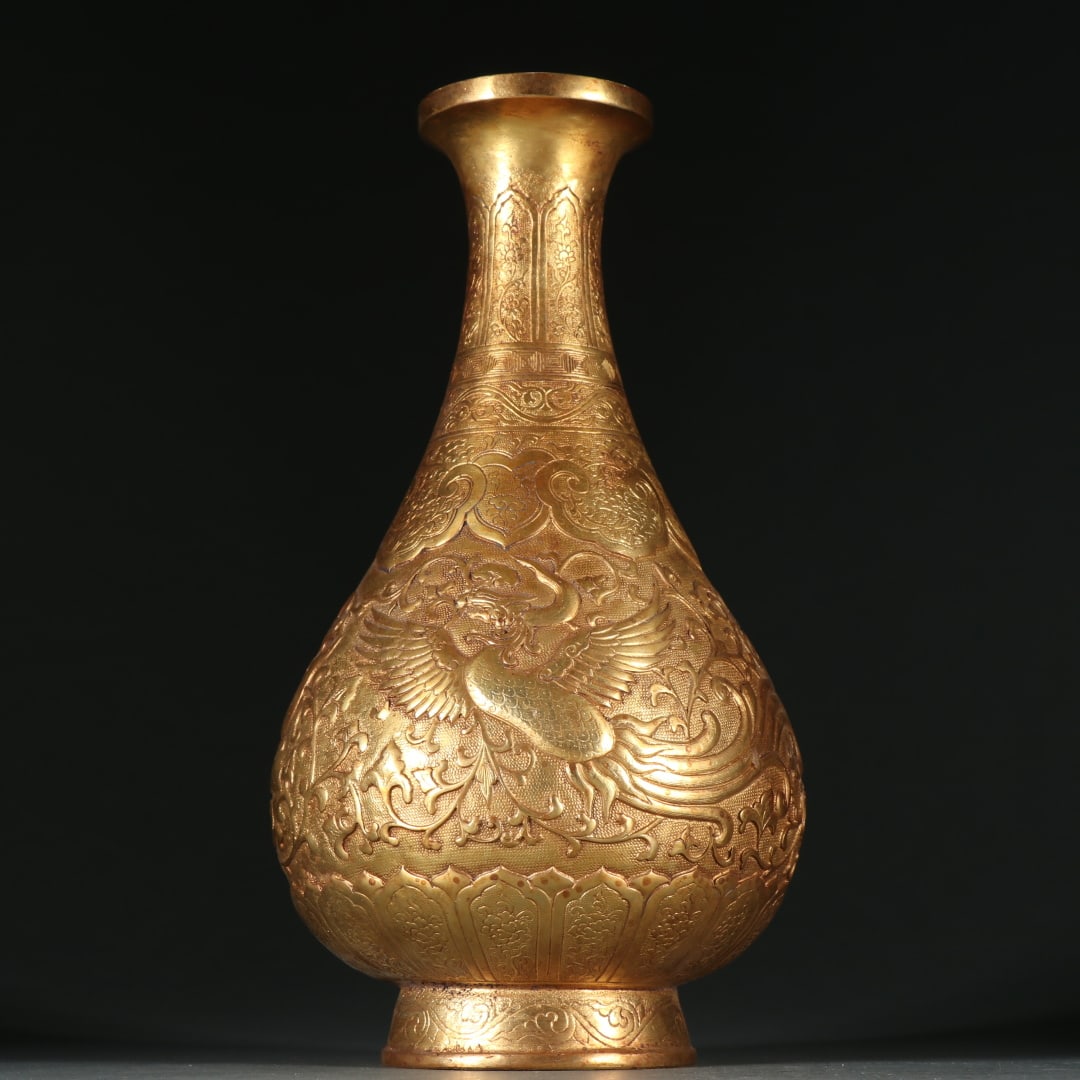 A copper-gilt phoenix pattern vase from the Qing Dynasty - 5