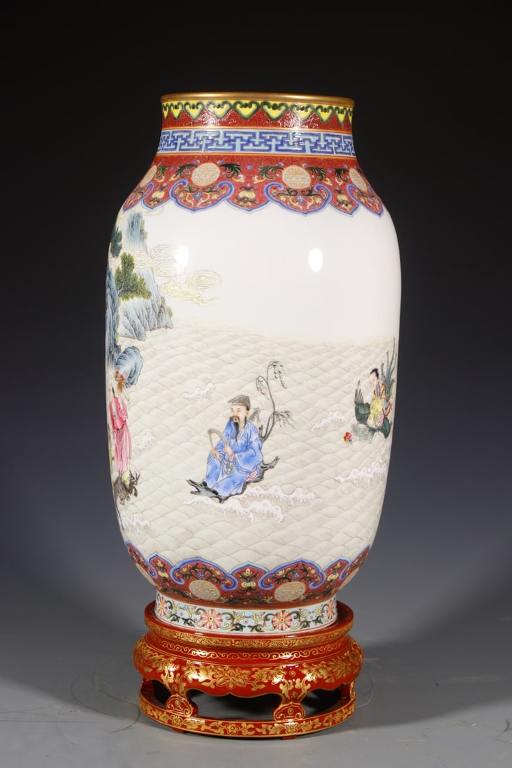 A Qing Dynasty Qianlong year enamel color flower two-section eight-immortal vase: Qing Dynasty Qianlong year enamel color flower two-section eight immortal vase Size:H:47cmCalibre14.5cmBottom16.5cm (The Dimensions Of All Batches Are Manually Measured.If You Need