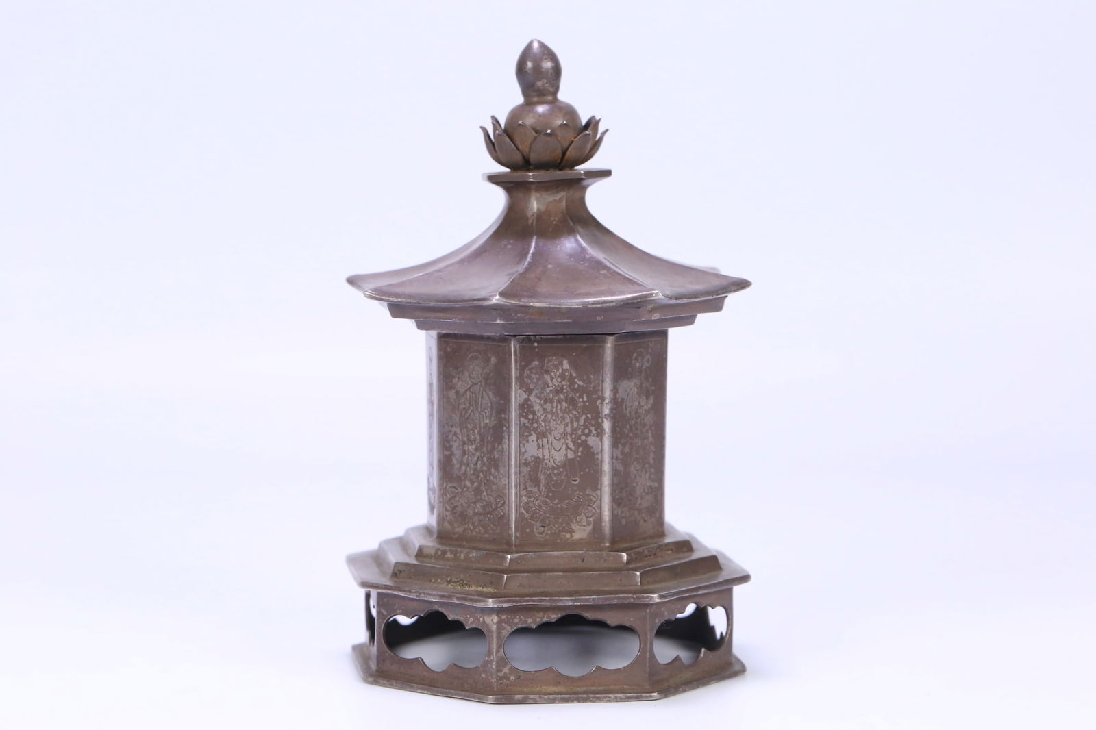 A beautiful old silverware silver Arhat pattern stupa - 2