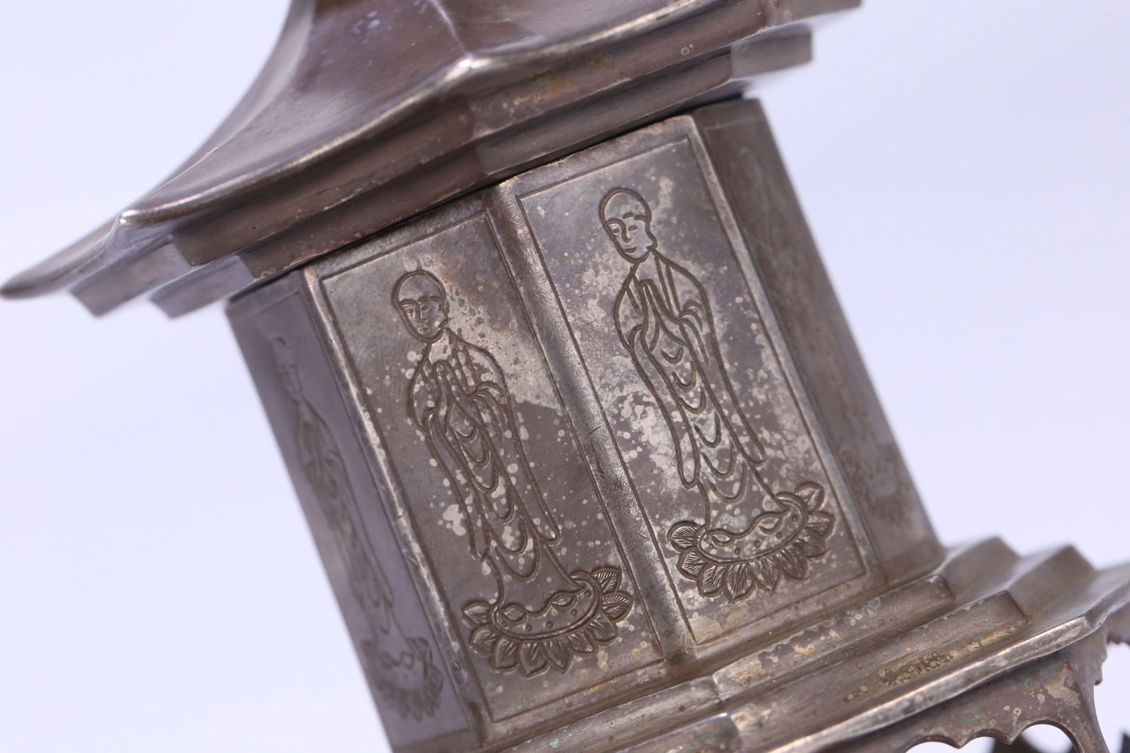 A beautiful old silverware silver Arhat pattern stupa - 8