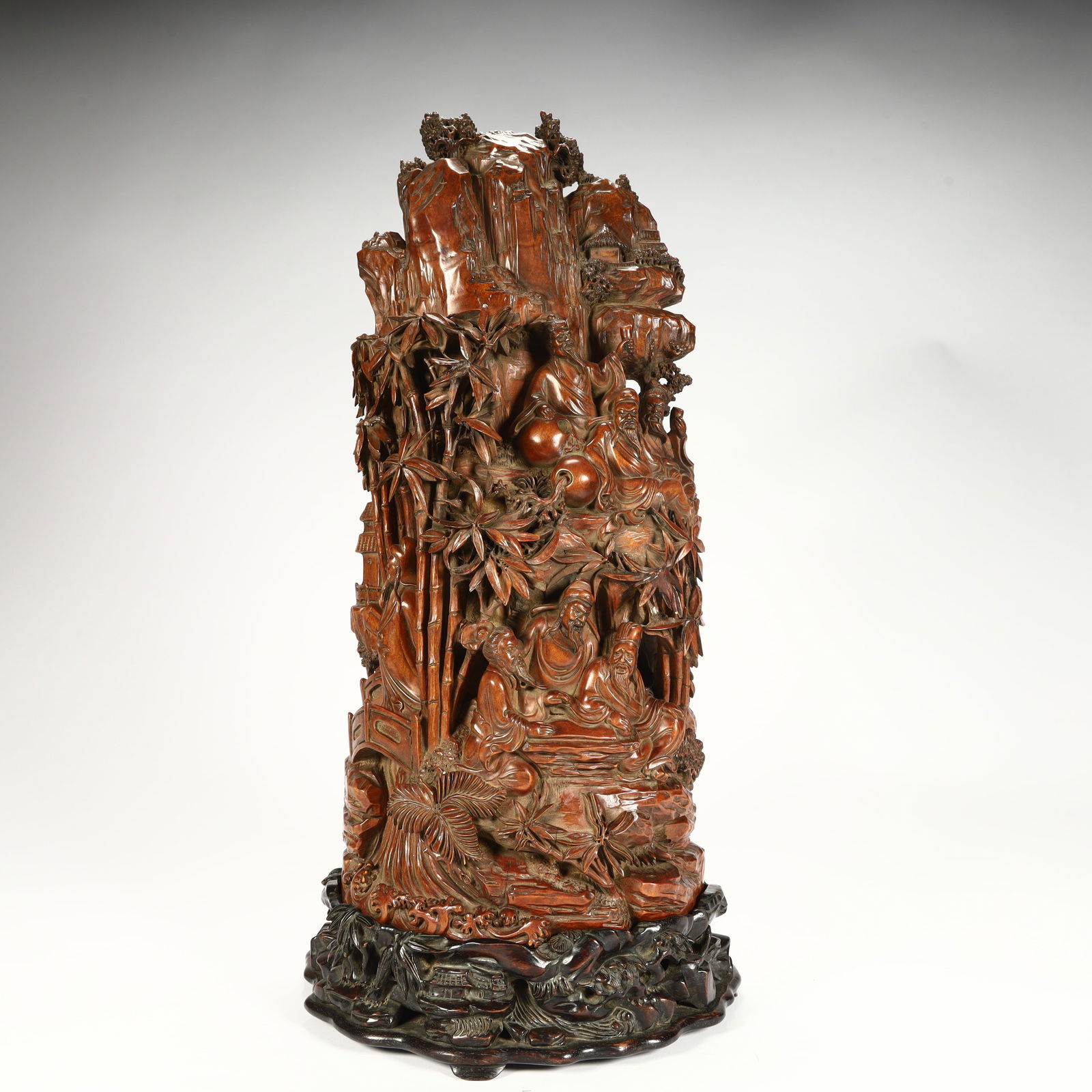 A Qing Dynasty boxwood carving bamboo forest Seven Sages Mountain ornament: Qing Dynasty boxwood carving bamboo forest Seven Sages Mountain ornament Size: H:38cm L: 19cm W:10cm W:2kg (The Dimensions Of All Batches Are Manually Measured.If You Need More