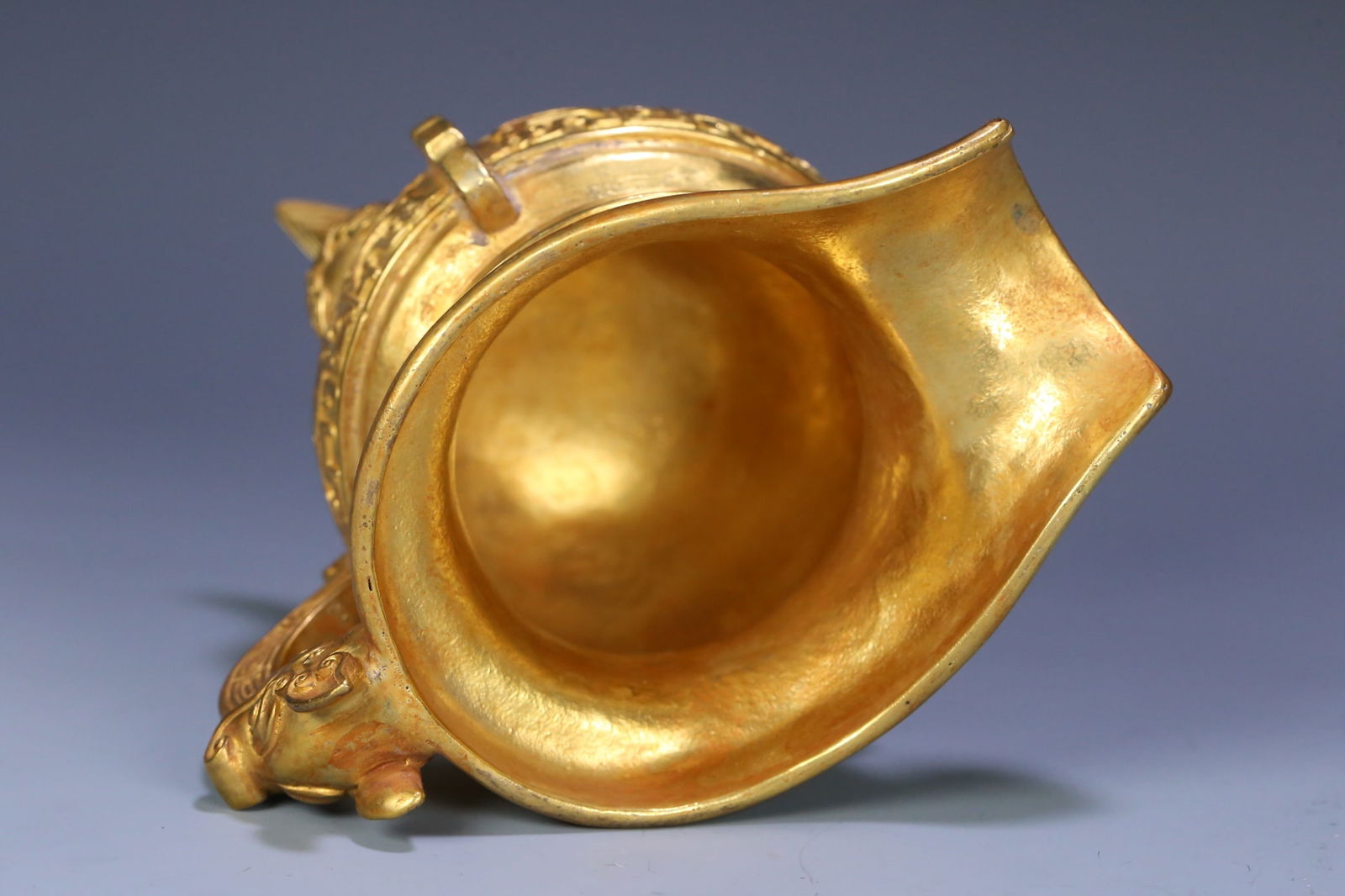 A fine copper-gilt ancient beast cup - 4