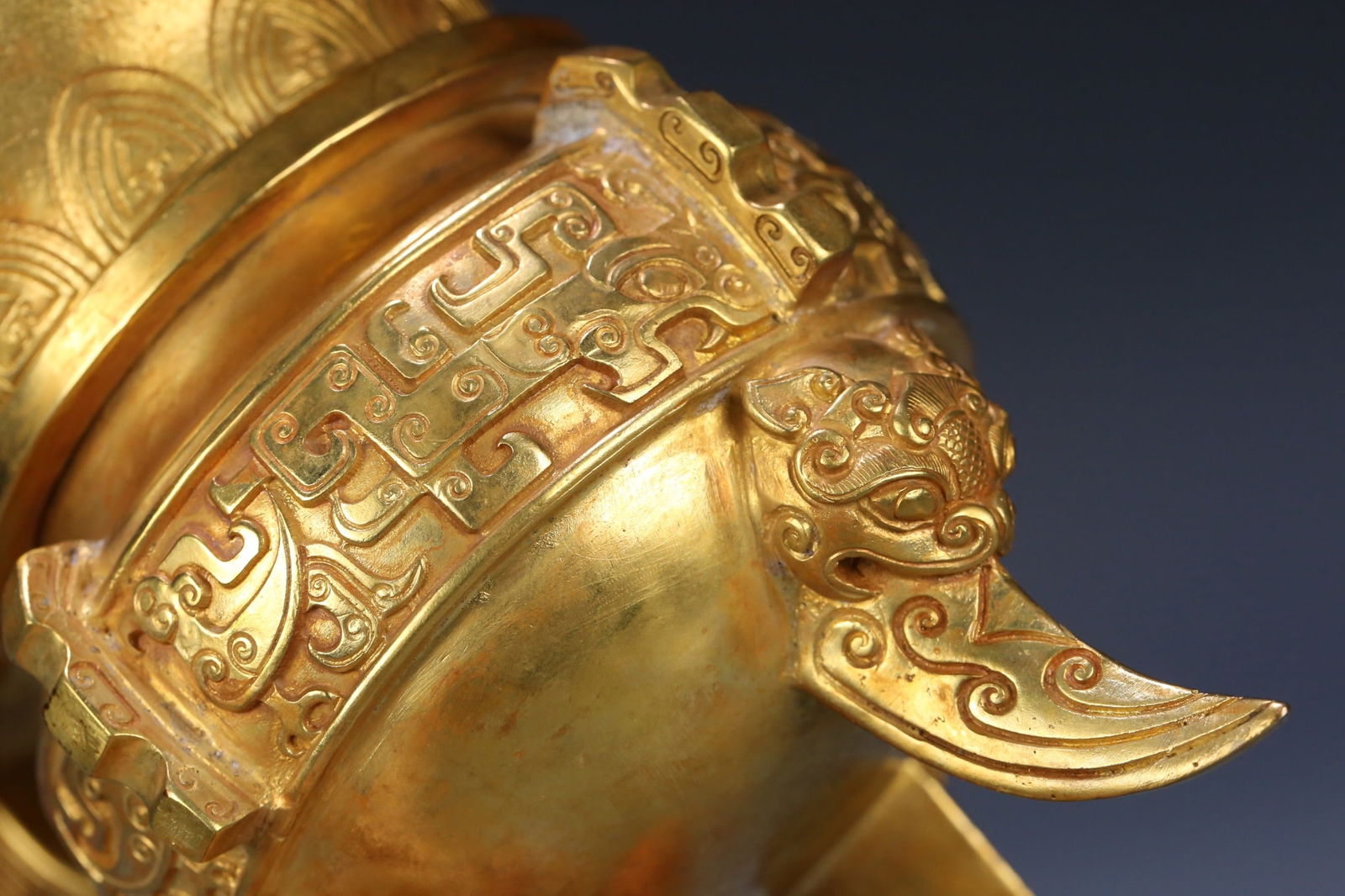 A fine copper-gilt ancient beast cup - 7