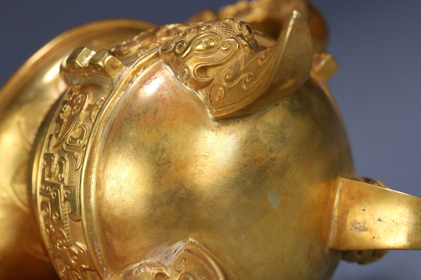 A fine copper-gilt ancient beast cup - 9