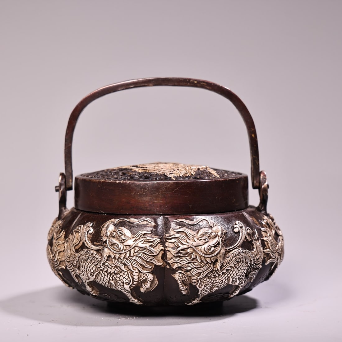 A fine pure copper all-copper high relief engraved gilt silver hand warmer (1 of 8)