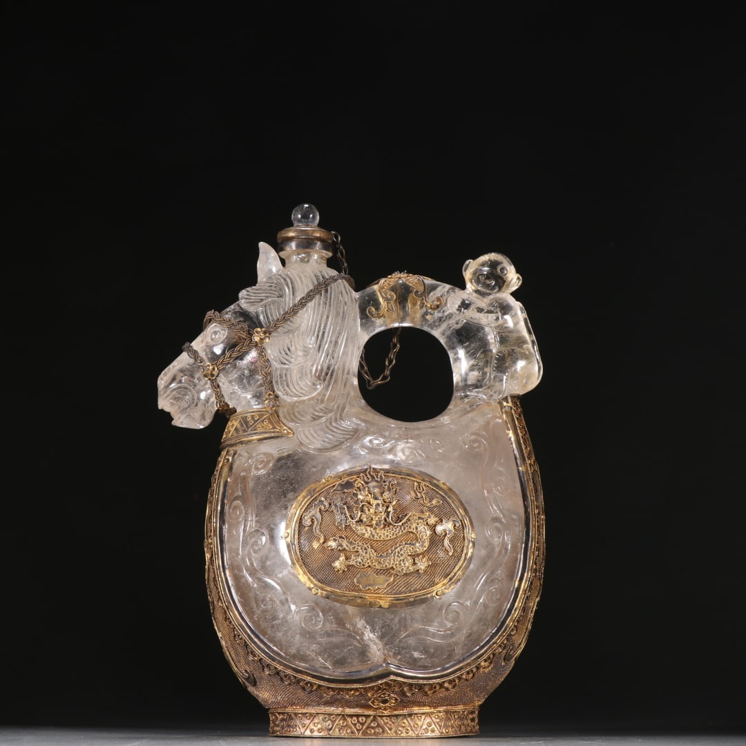 A crystal-clad gold-clad horse head pot of Liao Jin: Liao Jin's crystal-clad golden horse head pot Size:1.6601kgH:21cmW:14.7cm (The Dimensions Of All Batches Are Manually Measured.If You Need More Detailed Information, Please Contact