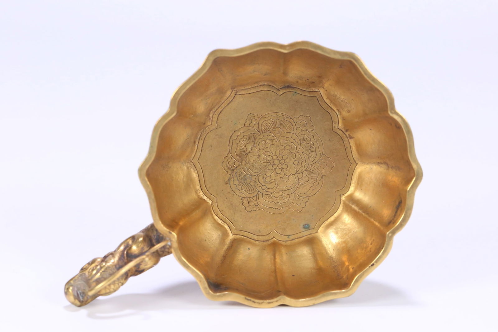 A beautiful copper-gilt dragon ear cup - 3