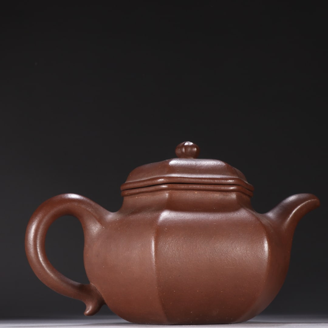 A Qing Dynasty moon spring purple sand hexagonal pot - 5