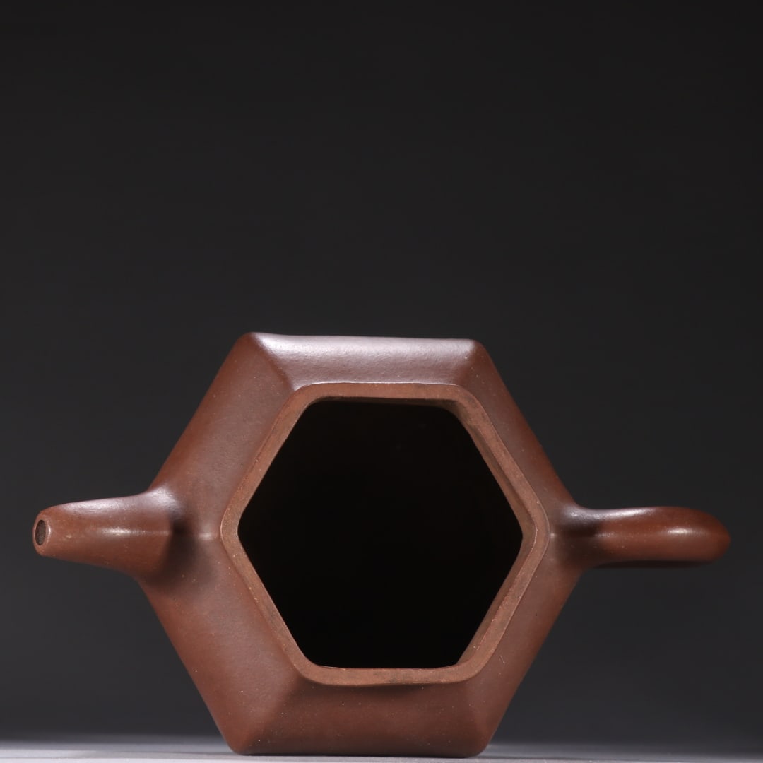 A Qing Dynasty moon spring purple sand hexagonal pot - 9