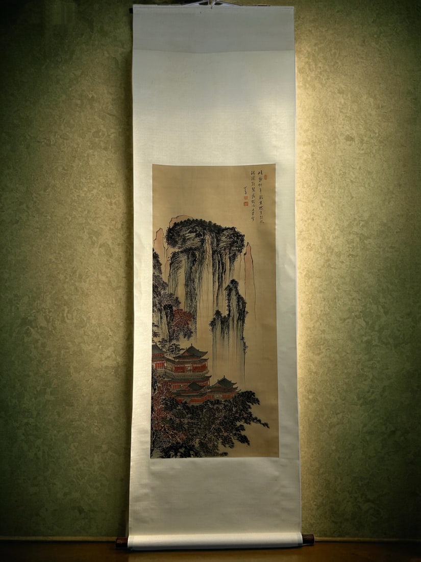 A painting of Pu Ru's Junji Hall: Pu Ru's Junji Hall painting Size: 215cmx66cmPainting core117cmx50.5cm (The Dimensions Of All Batches Are Manually Measured.If You Need More Detailed Information, Please Contact Our
