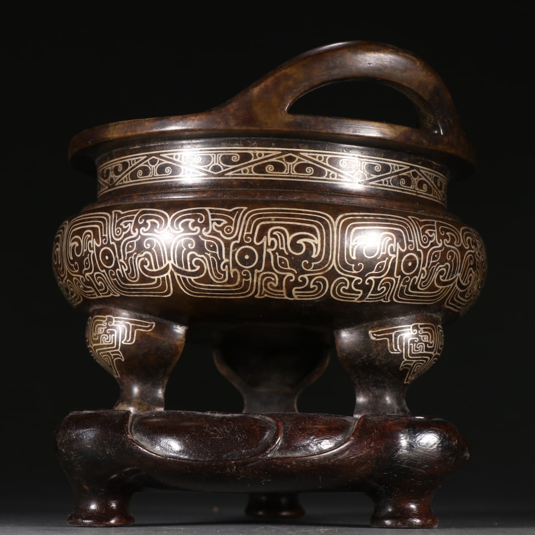 A fine stone old copper and silver three-legged aroma diffuser - 3