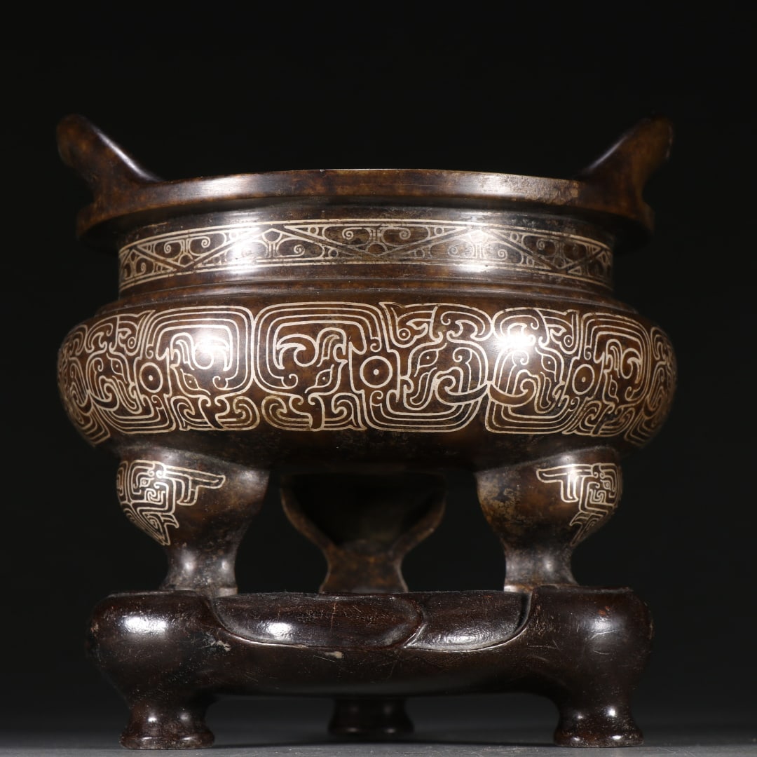 A fine stone old copper and silver three-legged aroma diffuser - 4