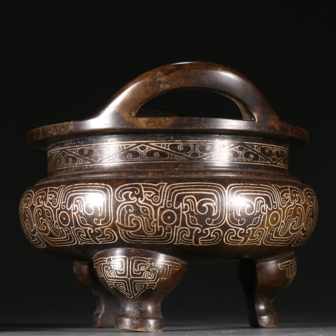 A fine stone old copper and silver three-legged aroma diffuser - 6