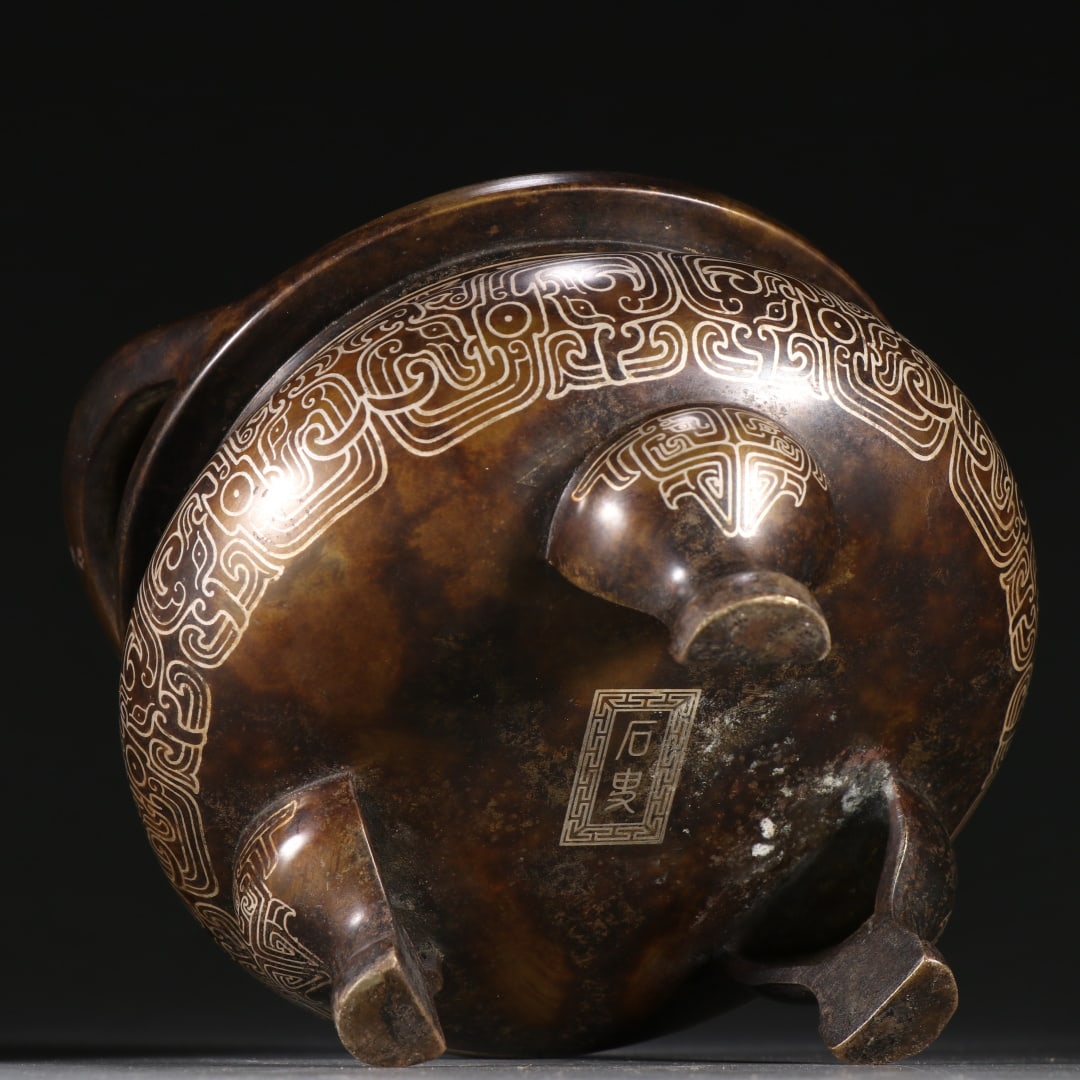 A fine stone old copper and silver three-legged aroma diffuser - 9