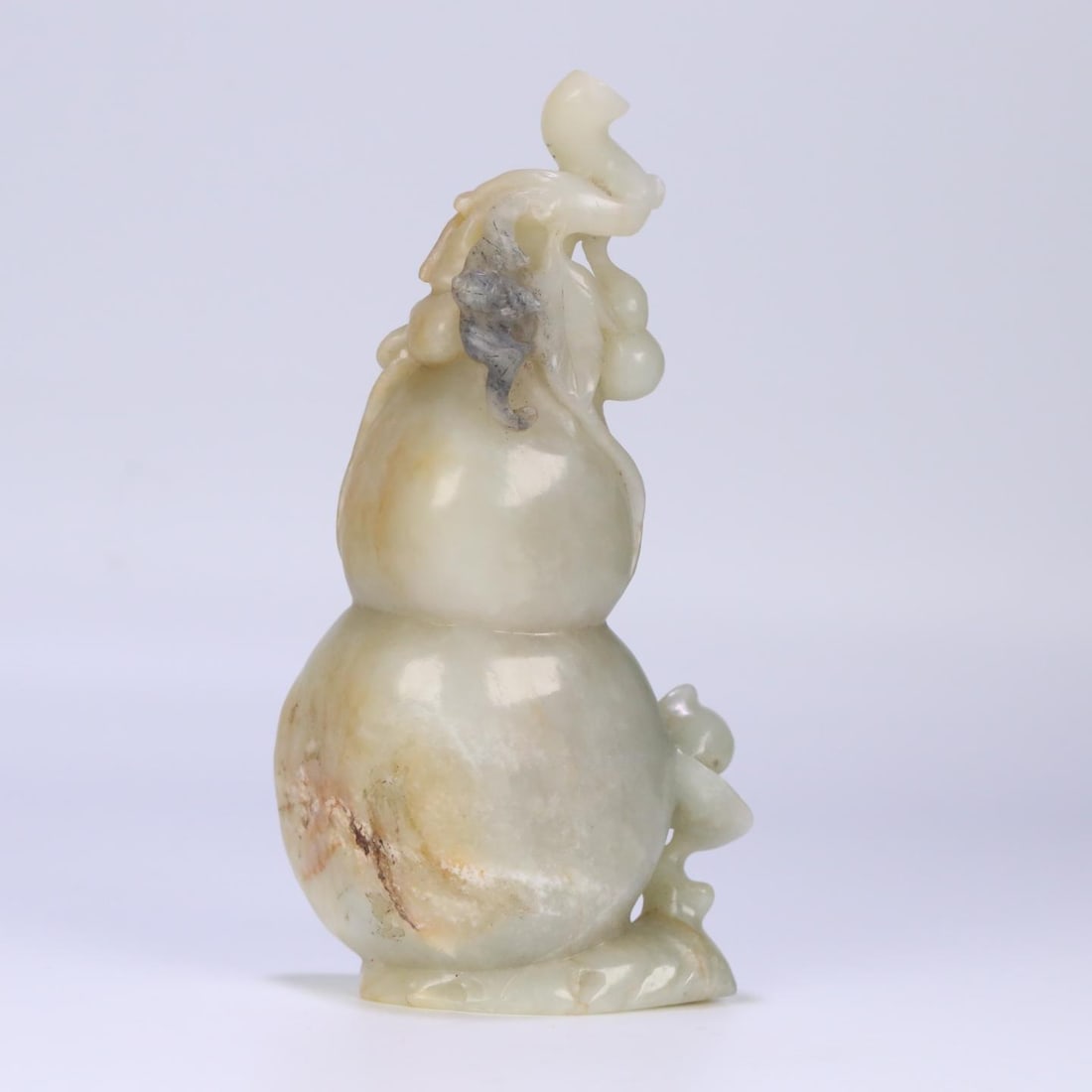 A Qing Dynasty Hetian jade blue and white seed material Fushou gourd ornament: Qing Dynasty Hetian jade blue and white seed material Fushou gourd ornament Size: W:0.8833kg19.2cmx10cmx5.6cm (The Dimensions Of All Batches Are Manually Measured.If You Need More Detailed Information