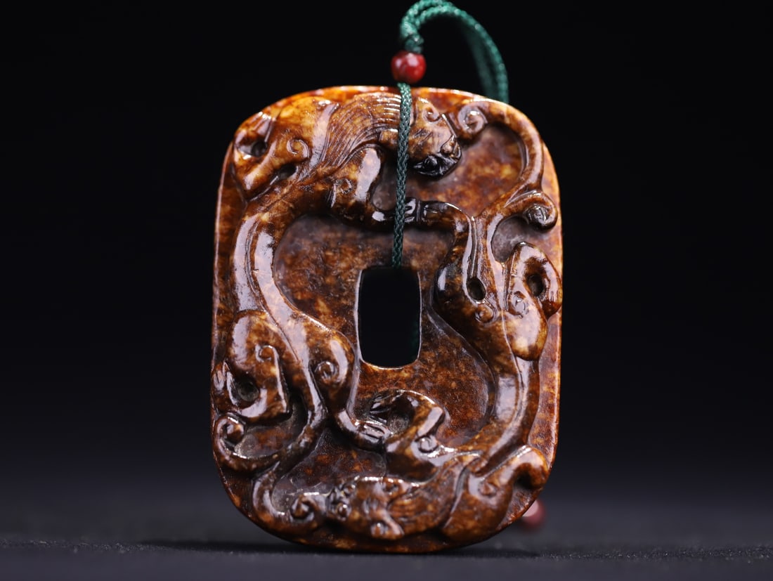 A beautiful ancient jade embossed dragon pattern card-shaped jade - 6