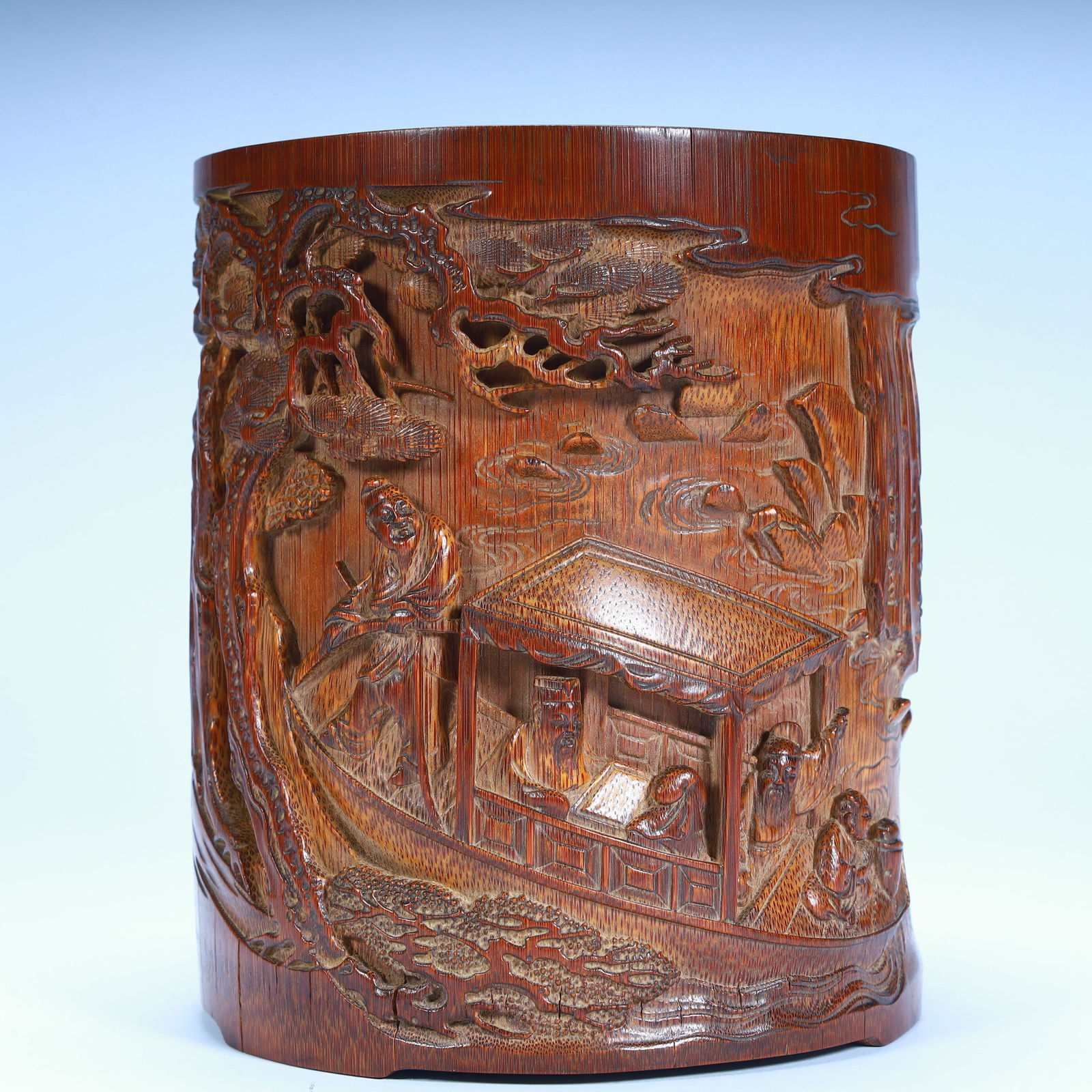 A bamboo carved character story pen holder of the Qing Dynasty (1 of 9)