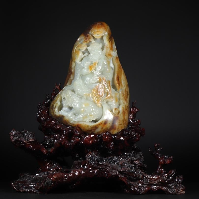 A beautiful Hetian jade rough stone seed material Zhong Kui monster catching ornament (1 of 9)
