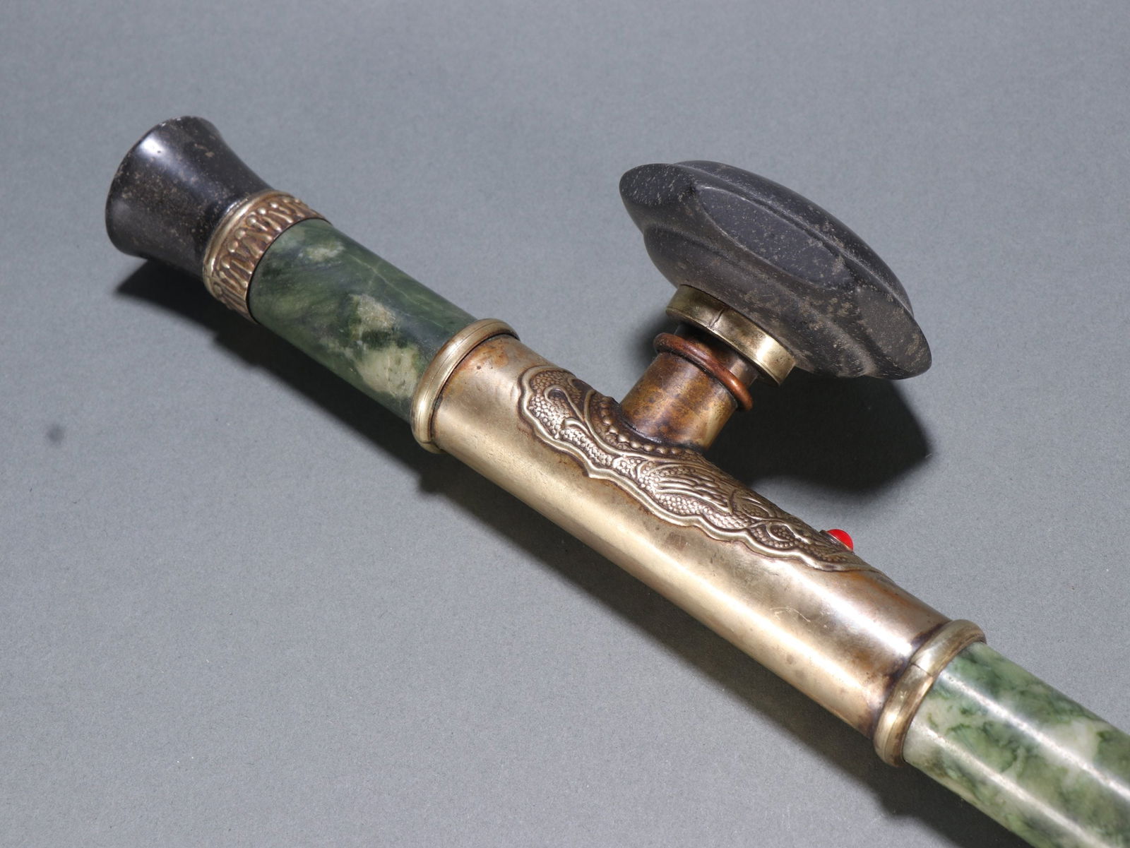 A fine jade-clad copper bong - 2
