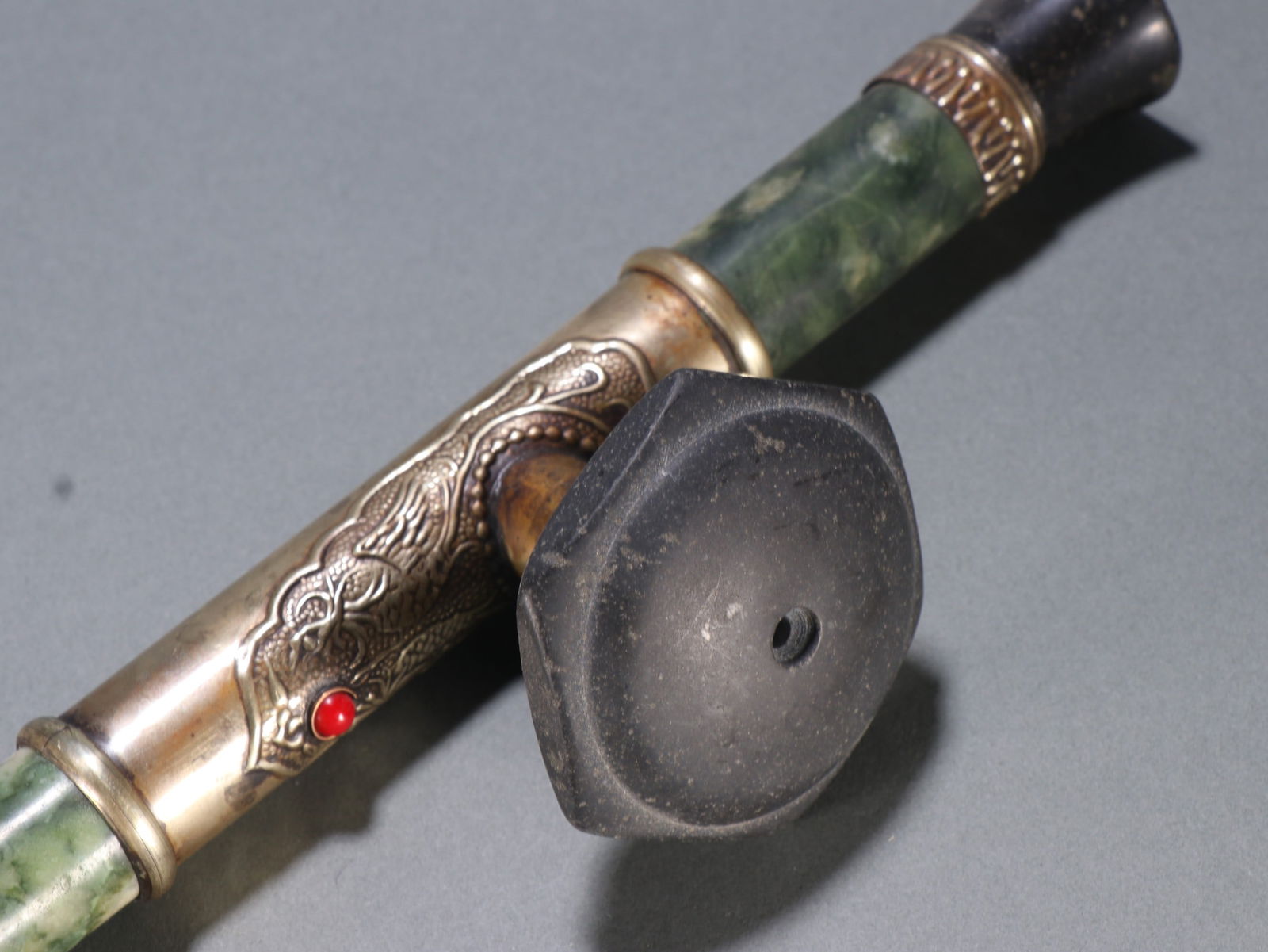 A fine jade-clad copper bong - 5