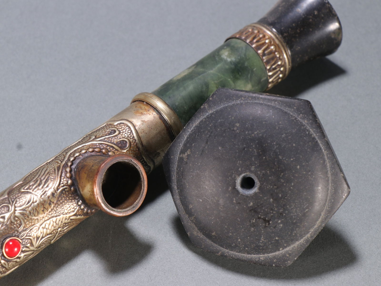 A fine jade-clad copper bong - 6